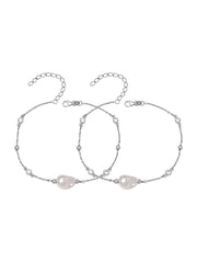 Silver Crystal & White Charm Anklet