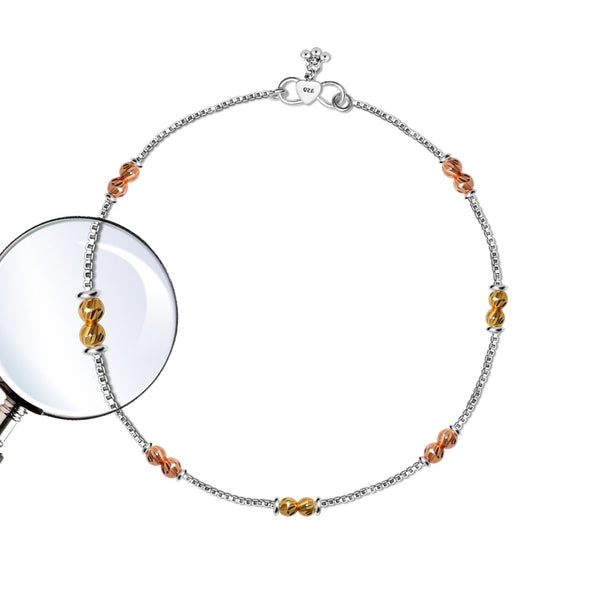 925 Sterling Silver Designer Multi Tone Diamond Cut Bead Anklets for Women And Girls (PAIR ANKLET)