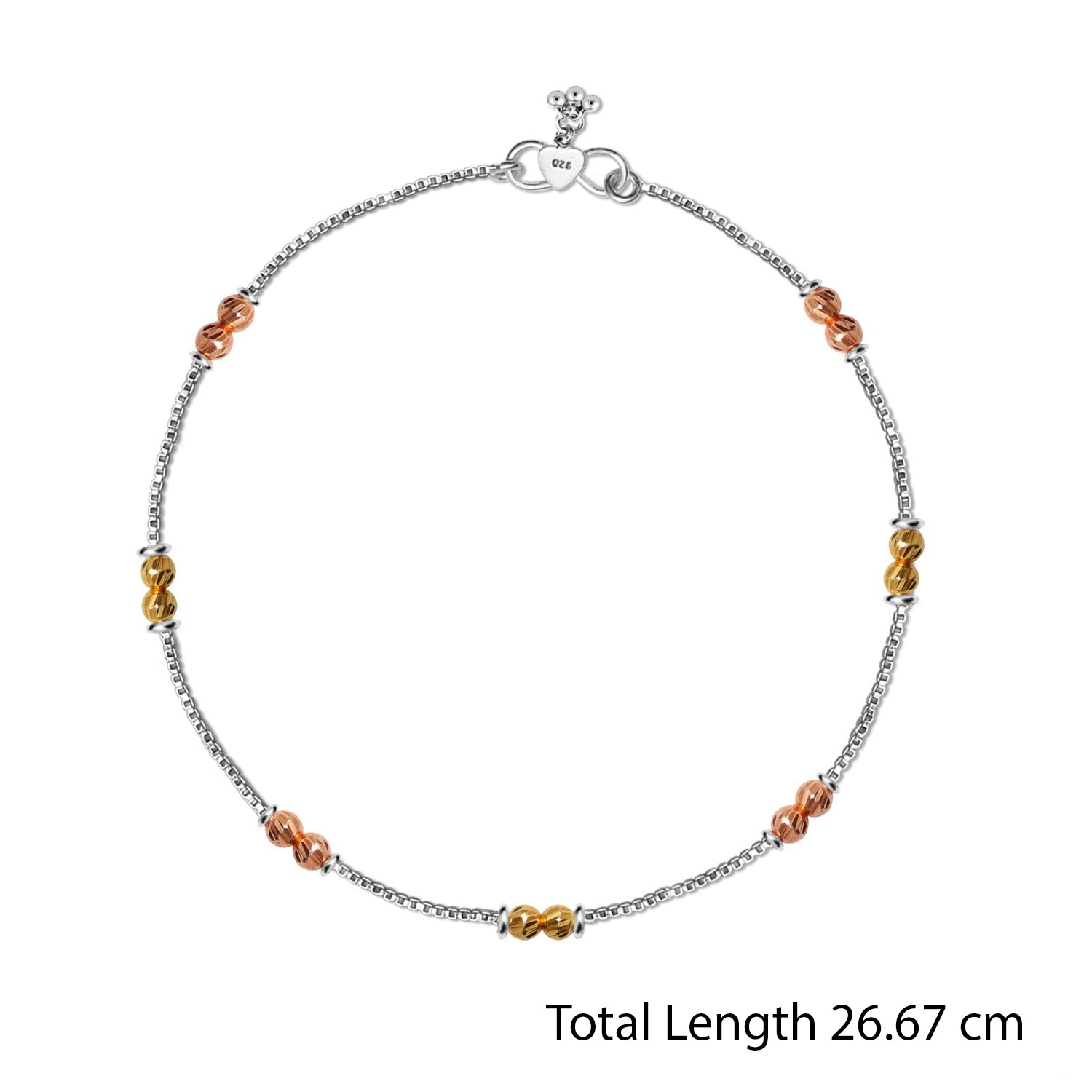 925 Sterling Silver Designer Multi Tone Diamond Cut Bead Anklets for Women And Girls (PAIR ANKLET)