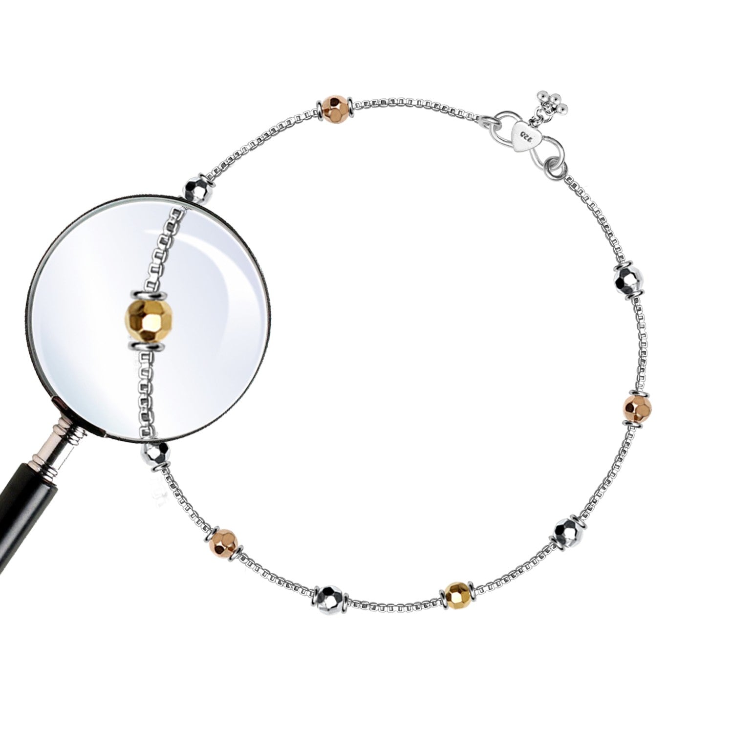925 Sterling Silver Designer Multi Tone Diamond Cut Bead Anklets for Women And Girls (PAIR ANKLET)