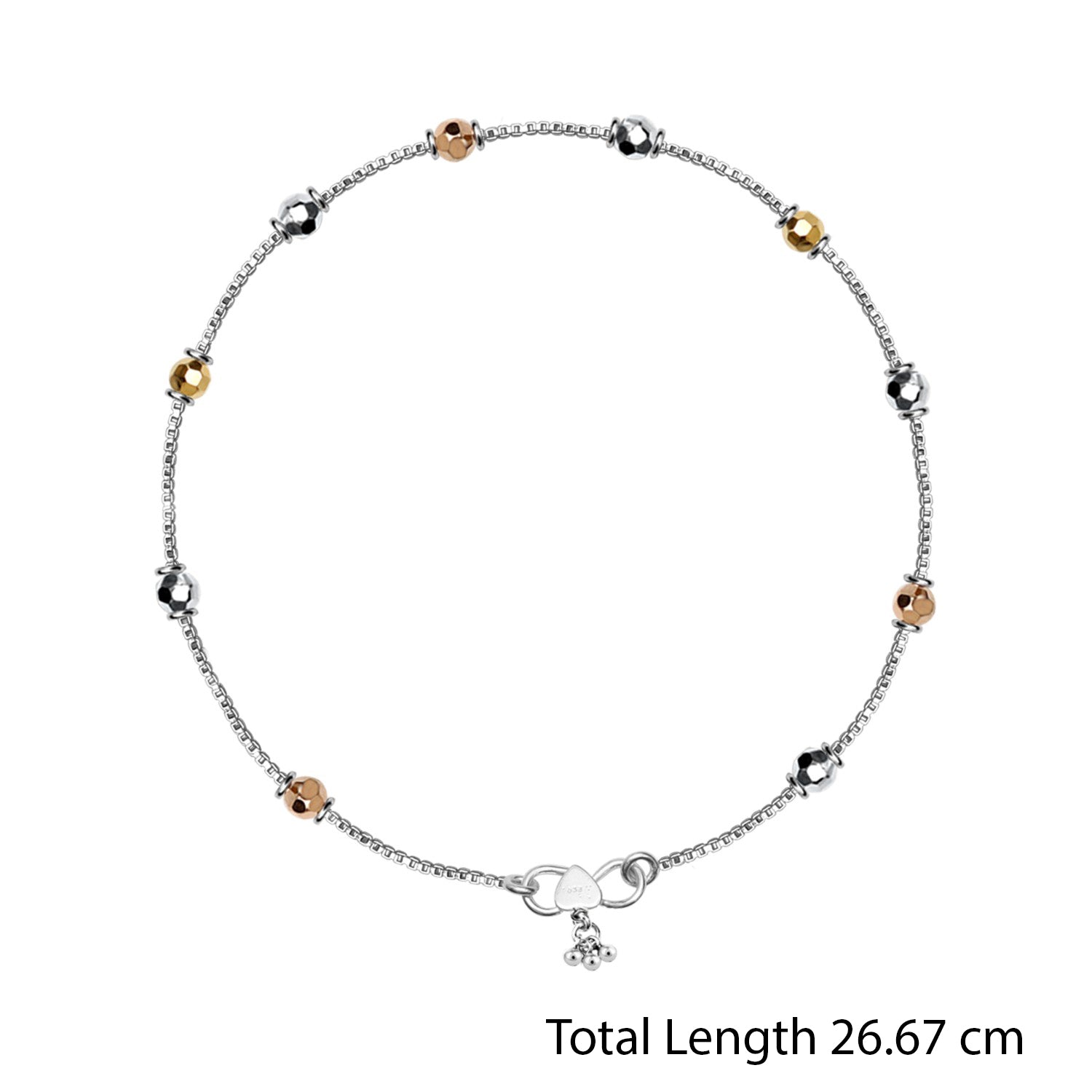 925 Sterling Silver Designer Multi Tone Diamond Cut Bead Anklets for Women And Girls (PAIR ANKLET)