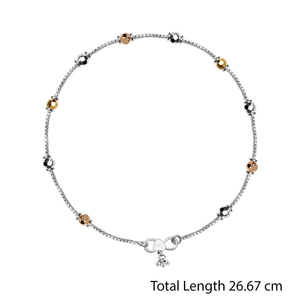 925 Sterling Silver Designer Multi Tone Diamond Cut Bead Anklets for Women And Girls (PAIR ANKLET)