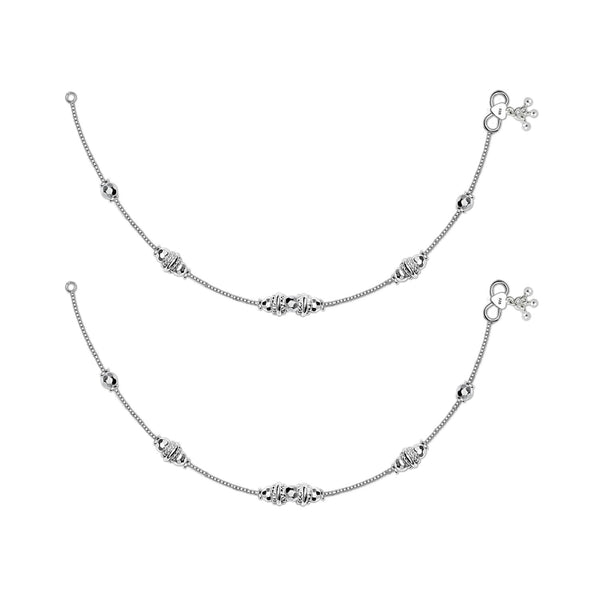 925 Sterling Silver Diamond Cut Bead Anklets for Women and Girls