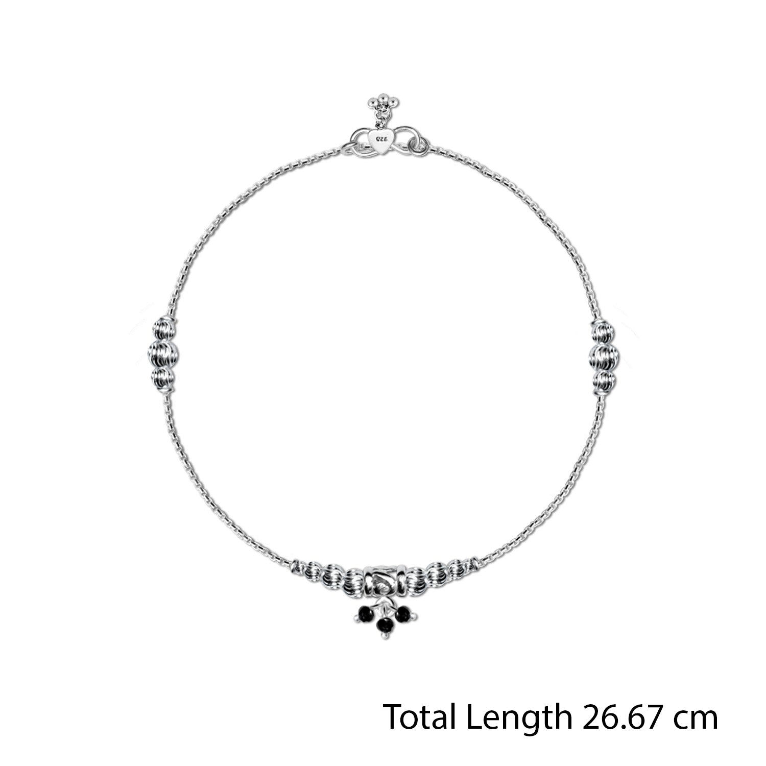 925 Sterling Silver Diamond Cut Black Bead Anklets for Women (PAIR ANKLET)
