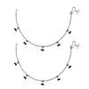 925 Sterling Silver Diamond Cut Black Bead Anklets for Women (PAIR ANKLET)