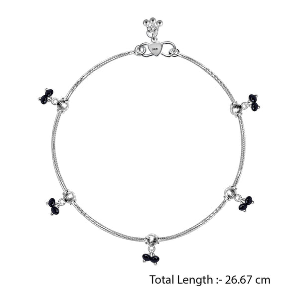 925 Sterling Silver Diamond Cut Black Bead Anklets for Women (PAIR ANKLET)