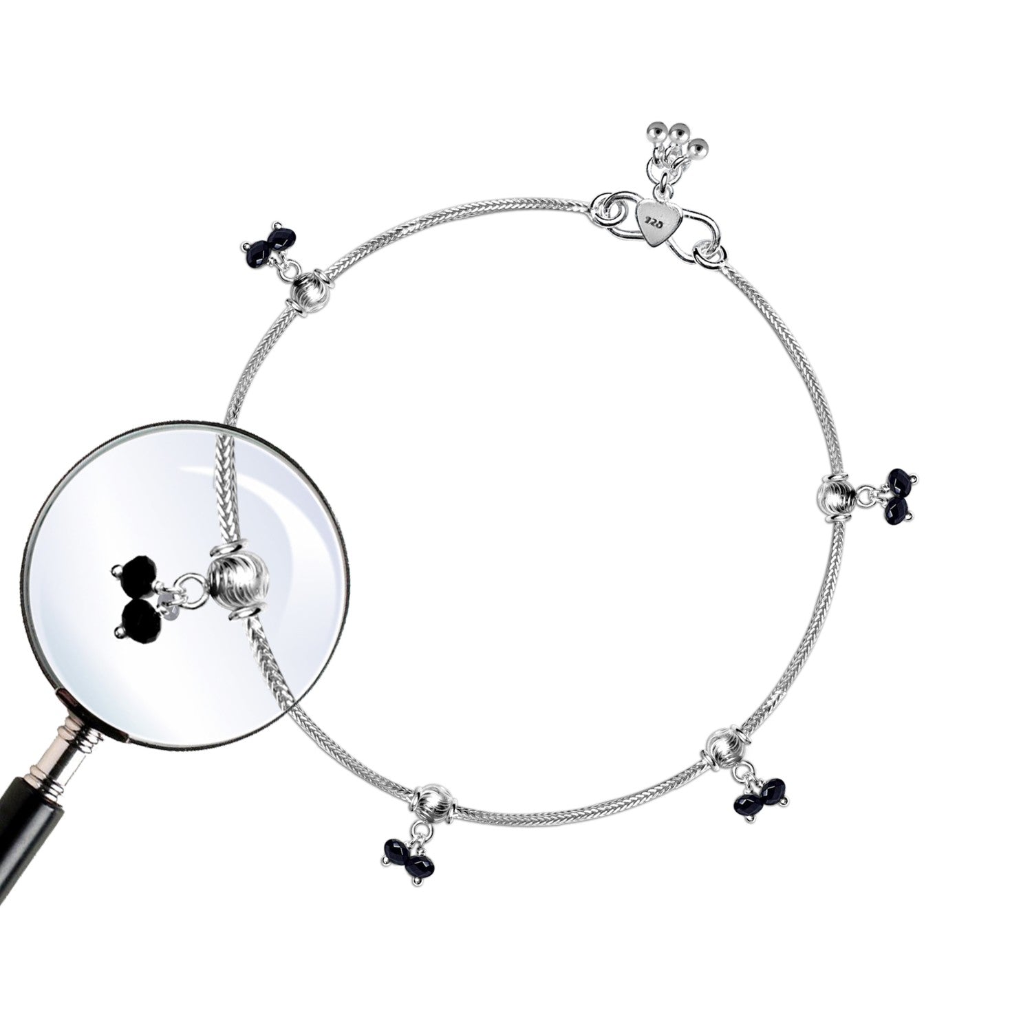Black Bead Charm Anklet