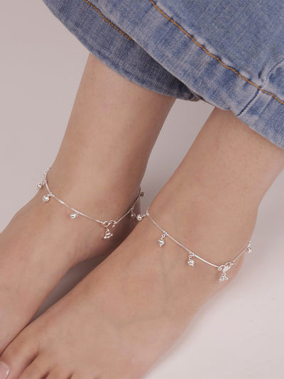 Silver Diamond Cut Bead Anklet