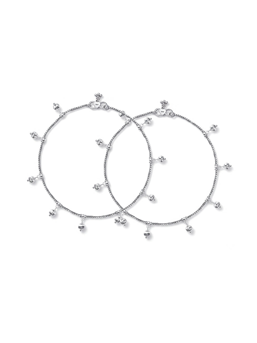 Silver Diamond Cut Bead Anklet