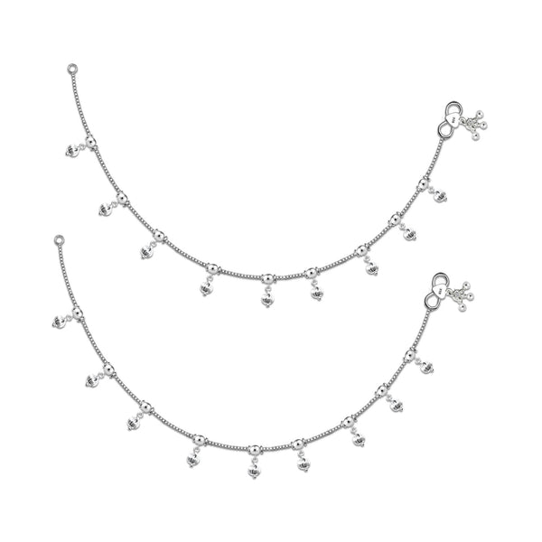 925 Sterling Silver Diamond Cut Bead Anklets for Women (PAIR ANKLET)