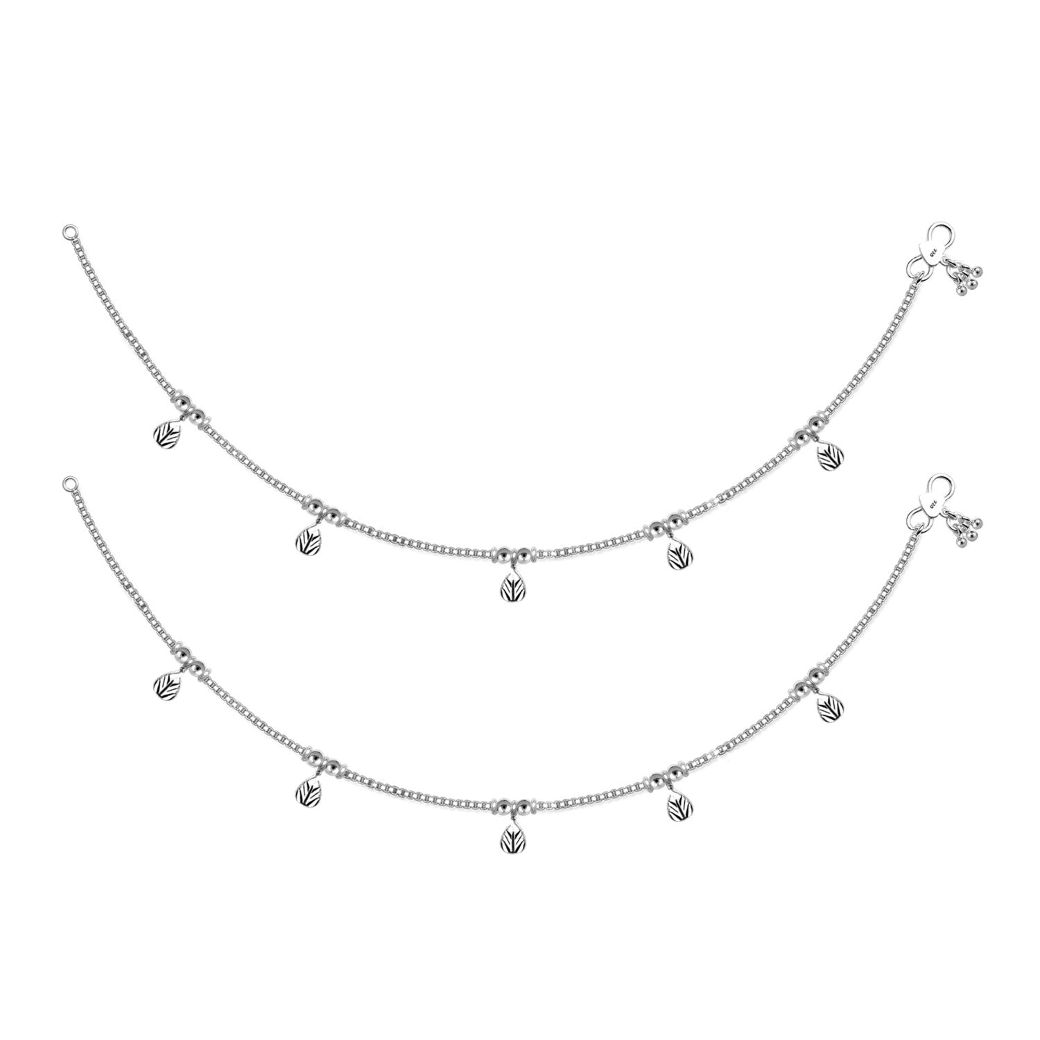925 Sterling Silver Diamond Cut Bead Anklets for Women (PAIR ANKLET)