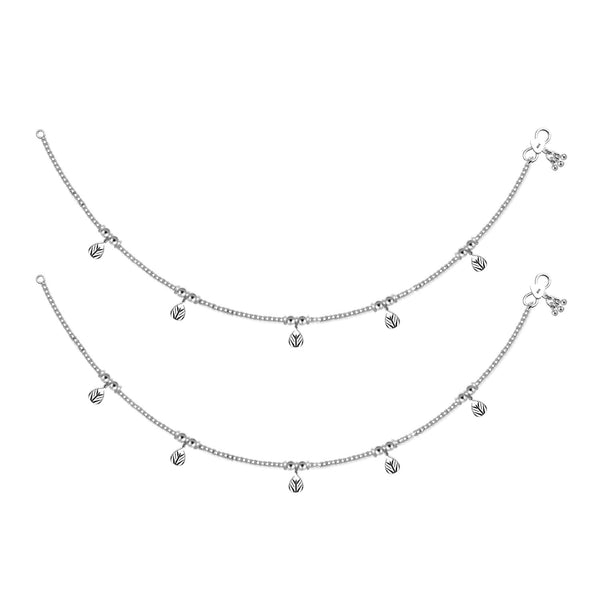 925 Sterling Silver Diamond Cut Bead Anklets for Women