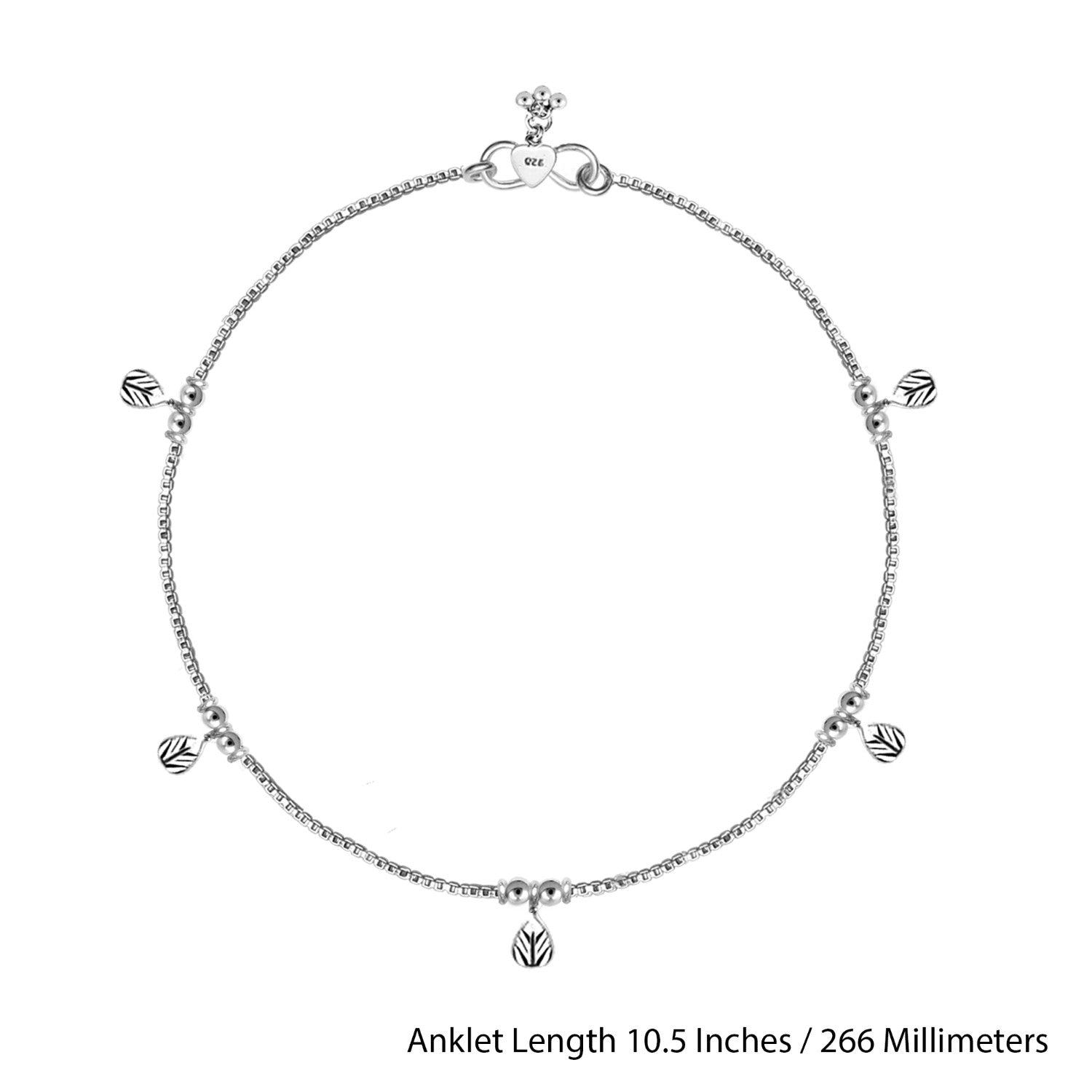 925 Sterling Silver Diamond Cut Bead Anklets for Women