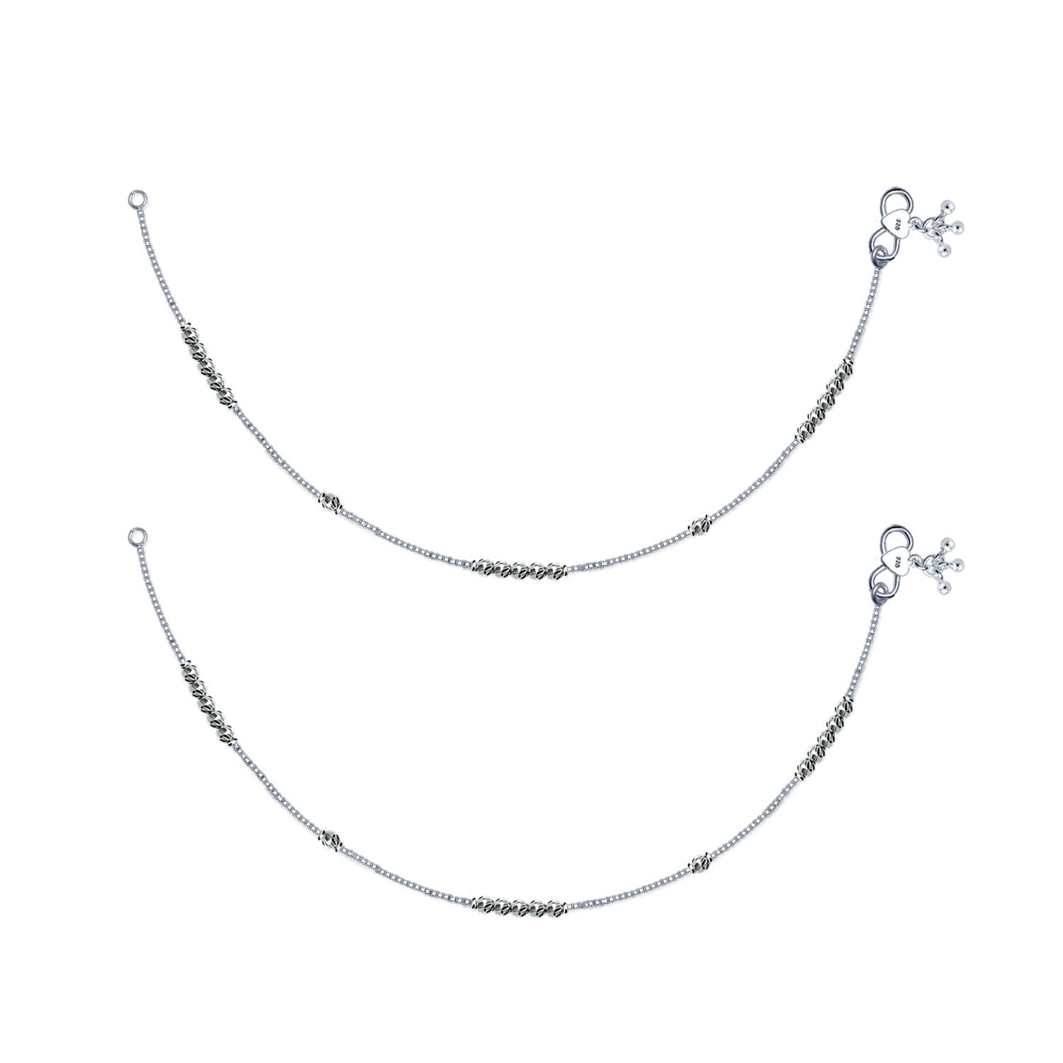 925 Sterling Silver Modern Diamond Cut Bead Anklets for Women And Girls