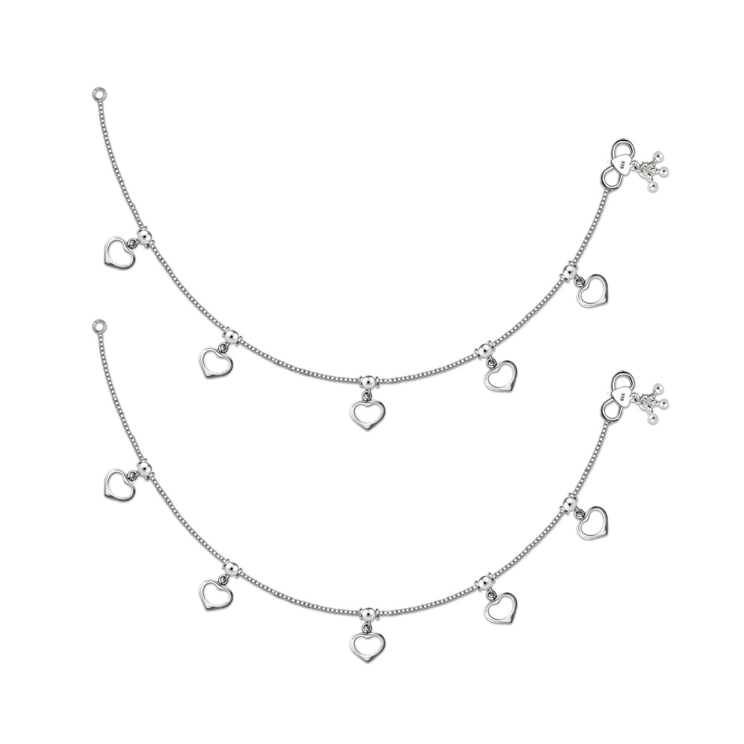 925 Sterling Silver Designer Oxidized Heart Anklets for Women