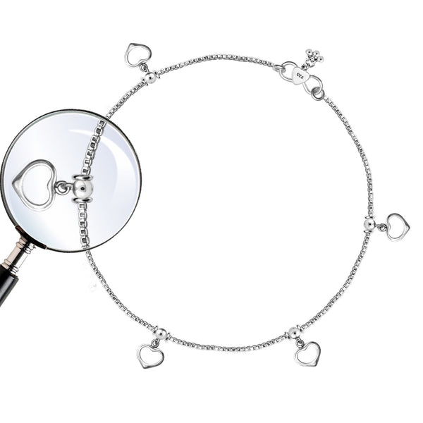 925 Sterling Silver Designer Oxidized Heart Anklets for Women
