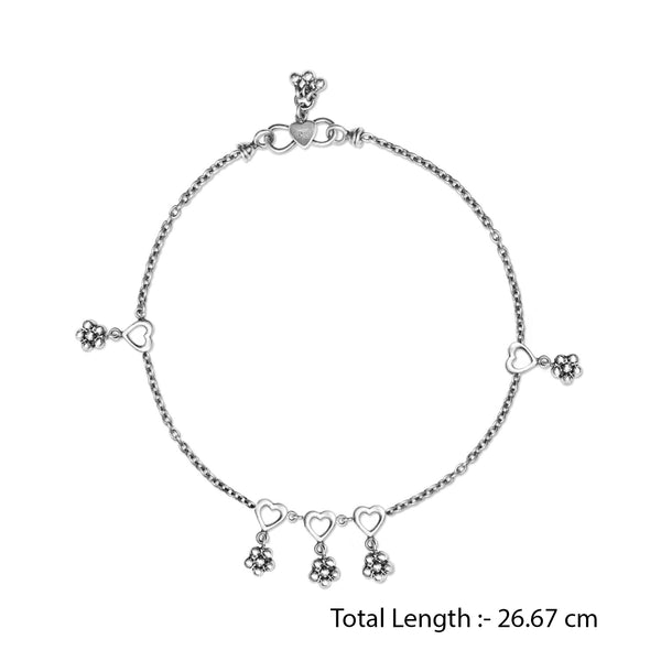 925 Sterling Silver Designer Oxidized Heart Anklets for Women And Girls (PAIR ANKLET)