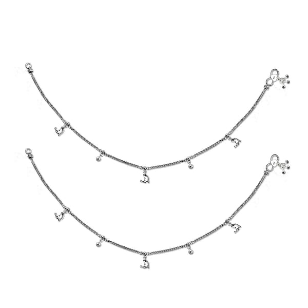 925 Sterling Silver Designer Oxidized Dolphin Anklets for Women And Girls (PAIR ANKLET)