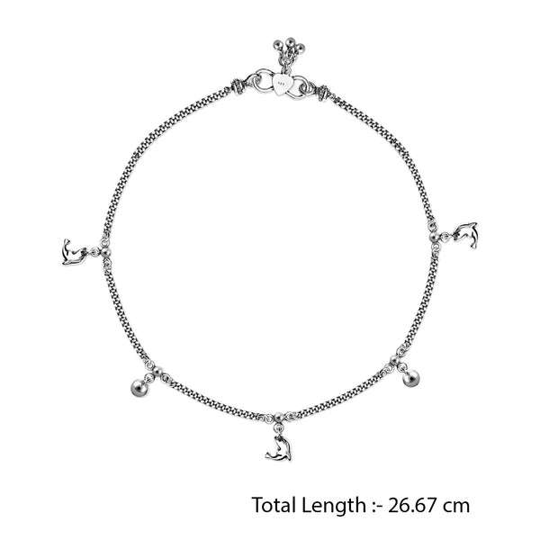 925 Sterling Silver Designer Oxidized Dolphin Anklets for Women And Girls (PAIR ANKLET)