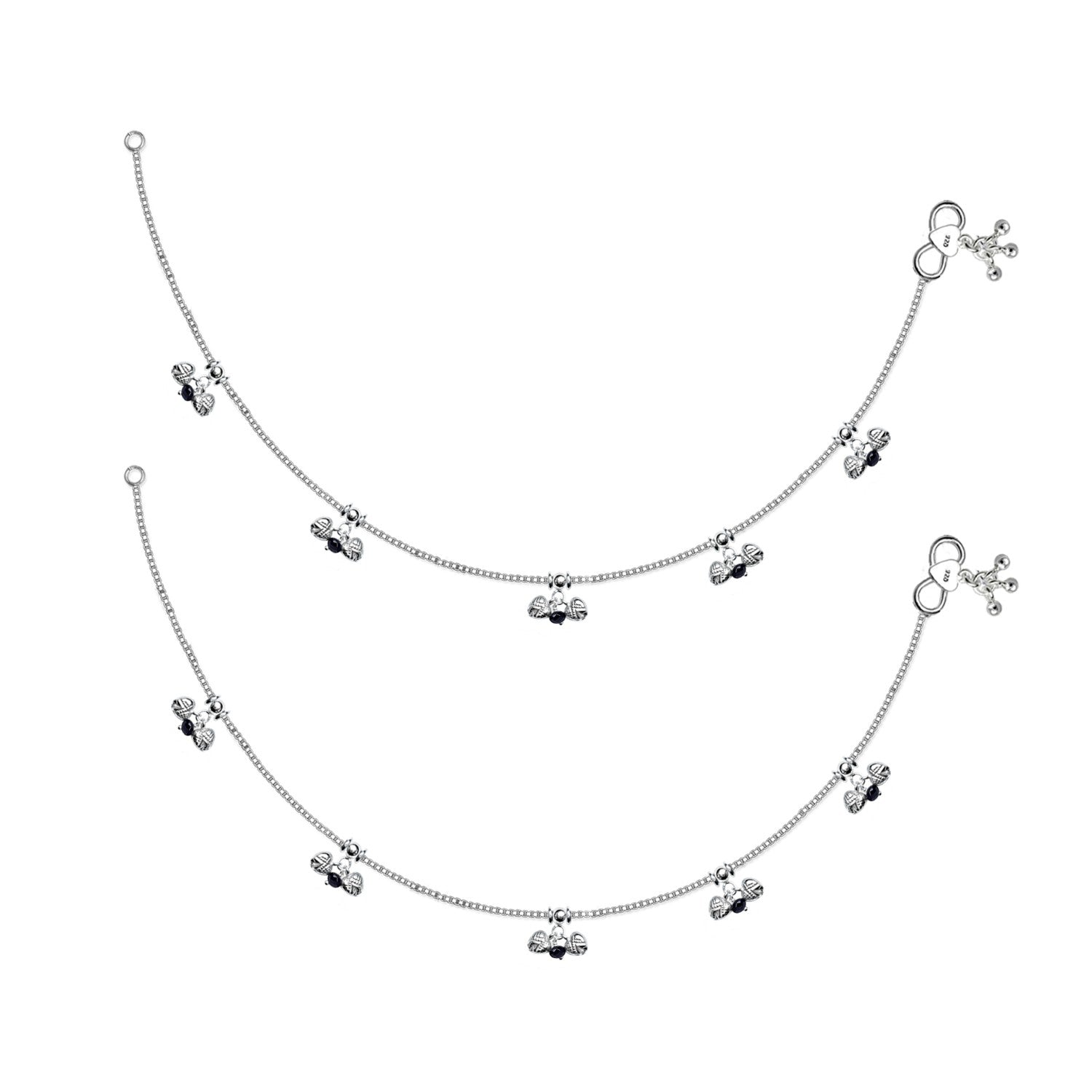 925 Sterling Silver Modern Black Bead Anklets for Women And Girls (PAIR ANKLET)