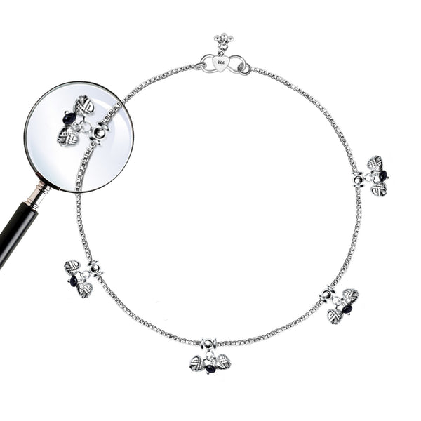 925 Sterling Silver Modern Black Bead Anklets for Women And Girls (PAIR ANKLET)