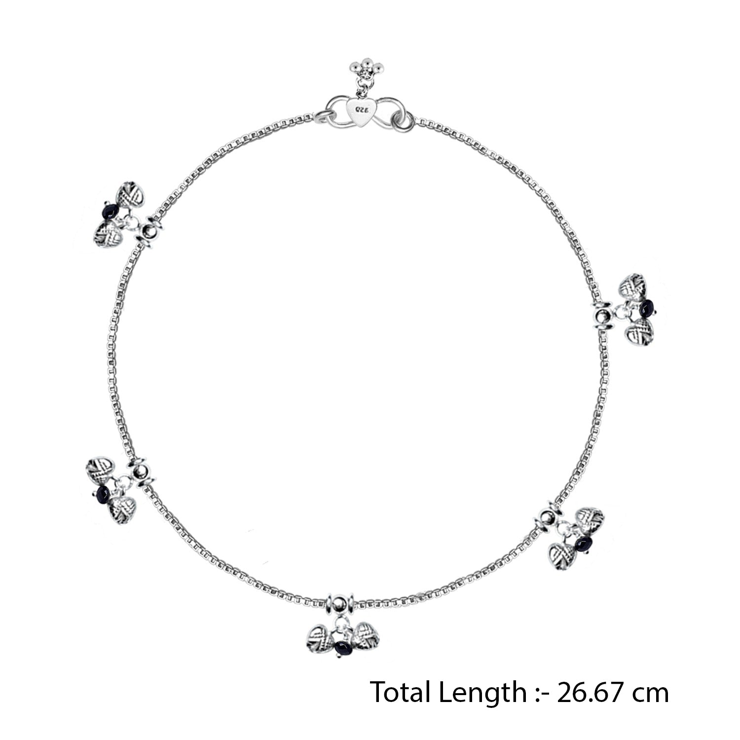 925 Sterling Silver Modern Black Bead Anklets for Women And Girls (PAIR ANKLET)