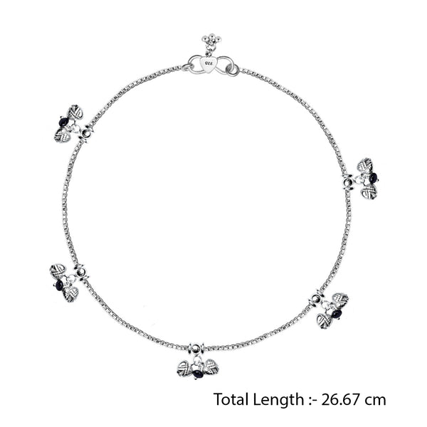 925 Sterling Silver Modern Black Bead Anklets for Women And Girls (PAIR ANKLET)