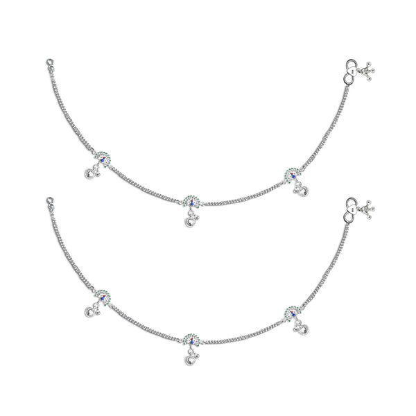 925 Sterling Silver Modern Peacock Style Anklets for Women And Girls