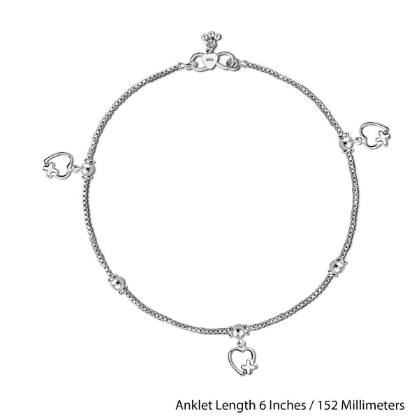 925 Sterling Silver Modern Heart Style Anklets for Women and Girls