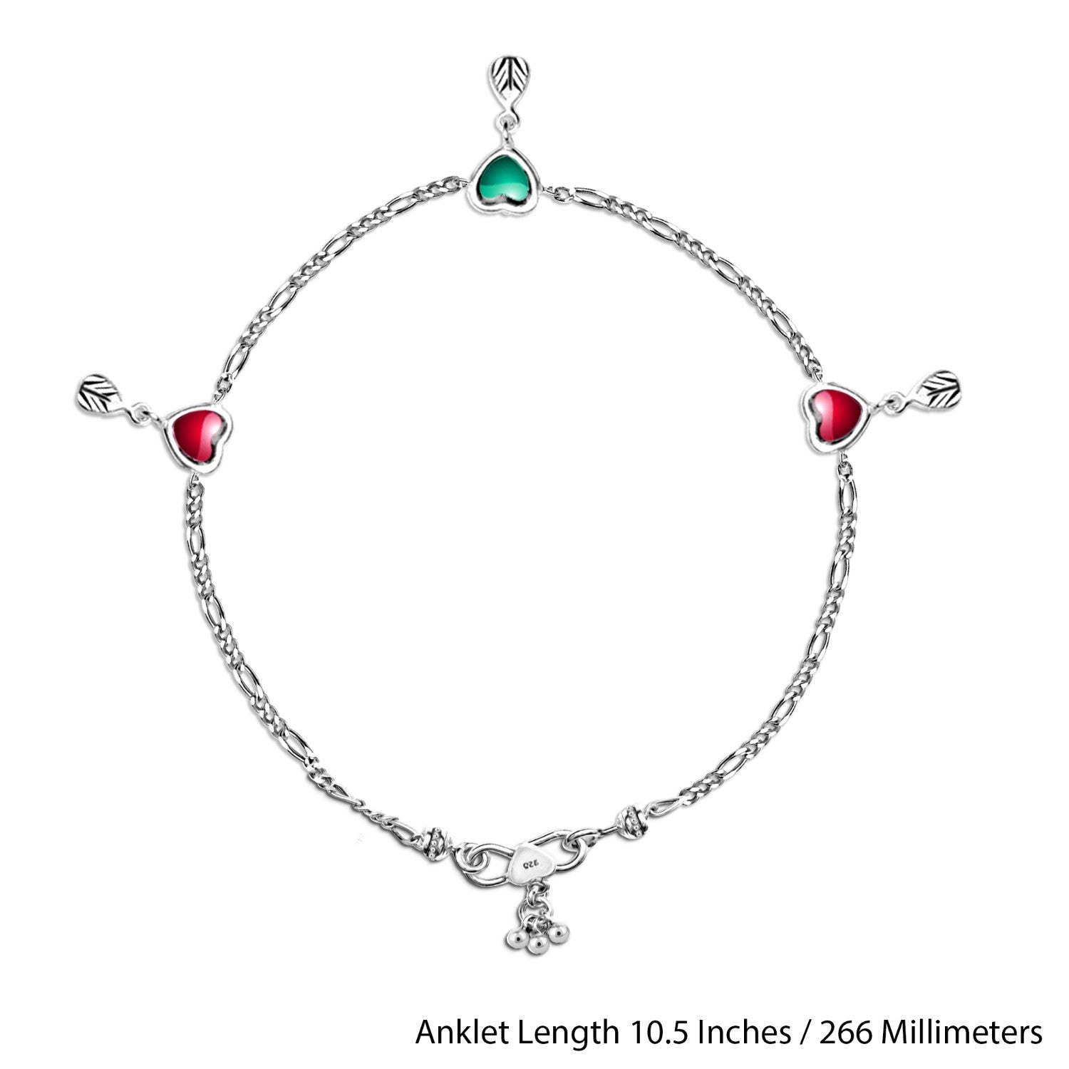 925 Sterling Silver Modern Heart Style Enamel Anklets for Women and Girls