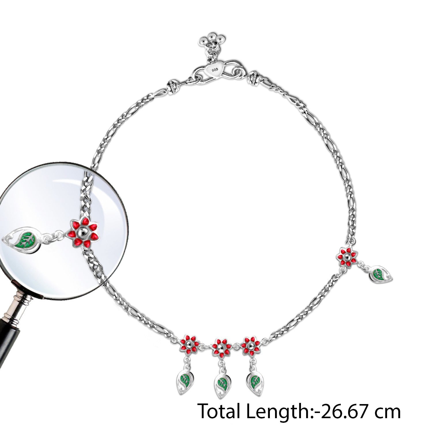 925 Sterling Silver Modern Flower Style Enamel Anklets for Women and Girls (PAIR ANKLET)