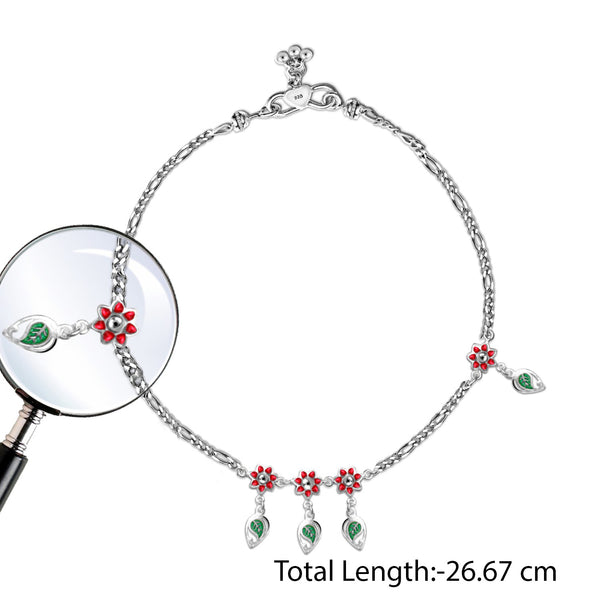 925 Sterling Silver Modern Flower Style Enamel Anklets for Women and Girls (PAIR ANKLET)