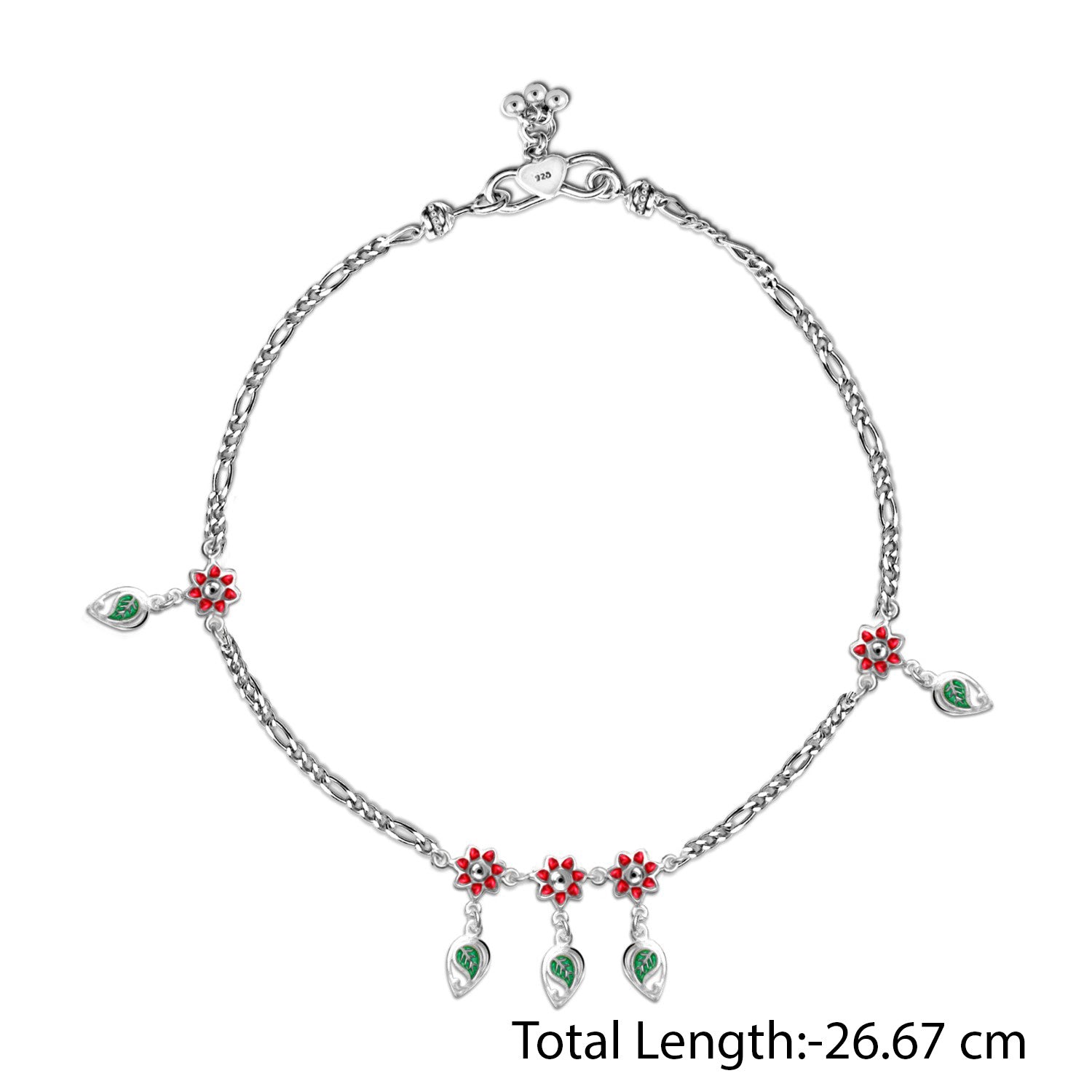 925 Sterling Silver Modern Flower Style Enamel Anklets for Women and Girls (PAIR ANKLET)