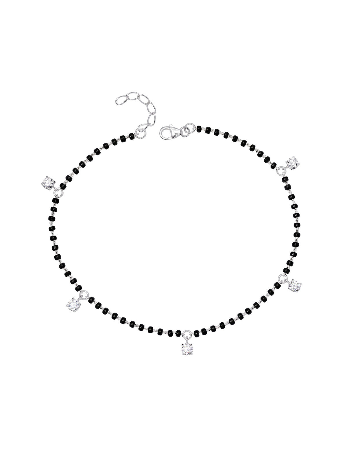Black Beaded Crystal Charm Women?s Anklet