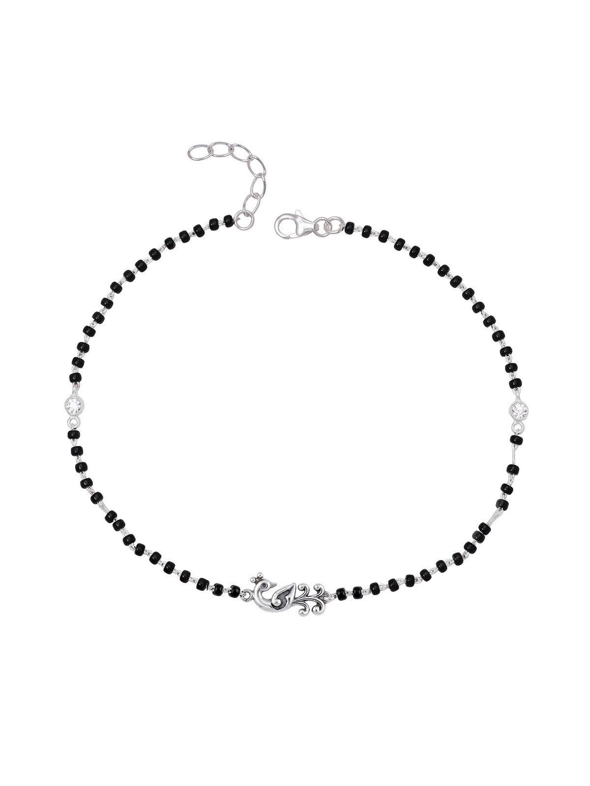 Peacock Charm Black Beaded Women?s Anklet