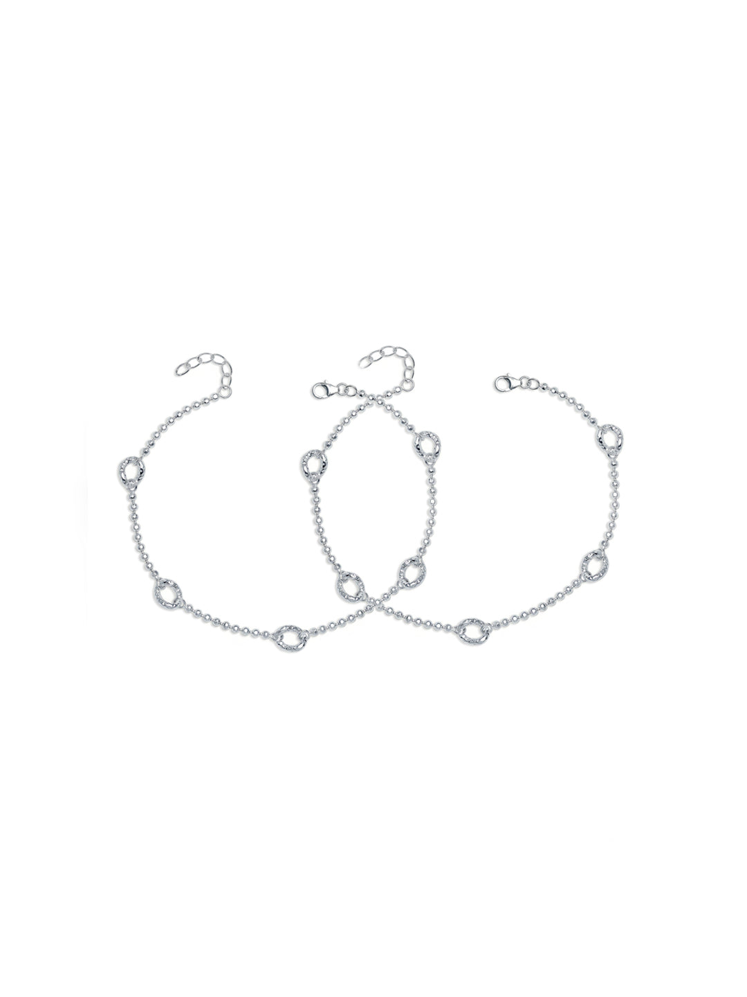 Silver Rhythm Textured Oval Link Anklet