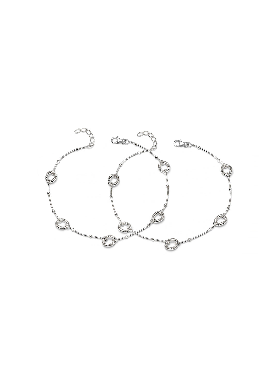 Silver Muse Oval Link Beaded Snake Chain Anklet