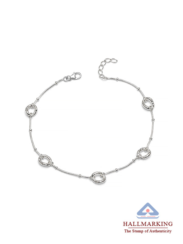 Silver Muse Oval Link Beaded Snake Chain Anklet ( Pair )