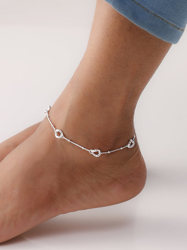 Silver Muse Oval Link Beaded Snake Chain Anklet ( Pair )