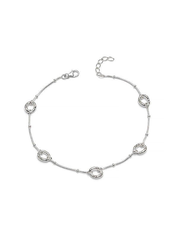 Silver Muse Oval Link Beaded Snake Chain Anklet ( Pair )