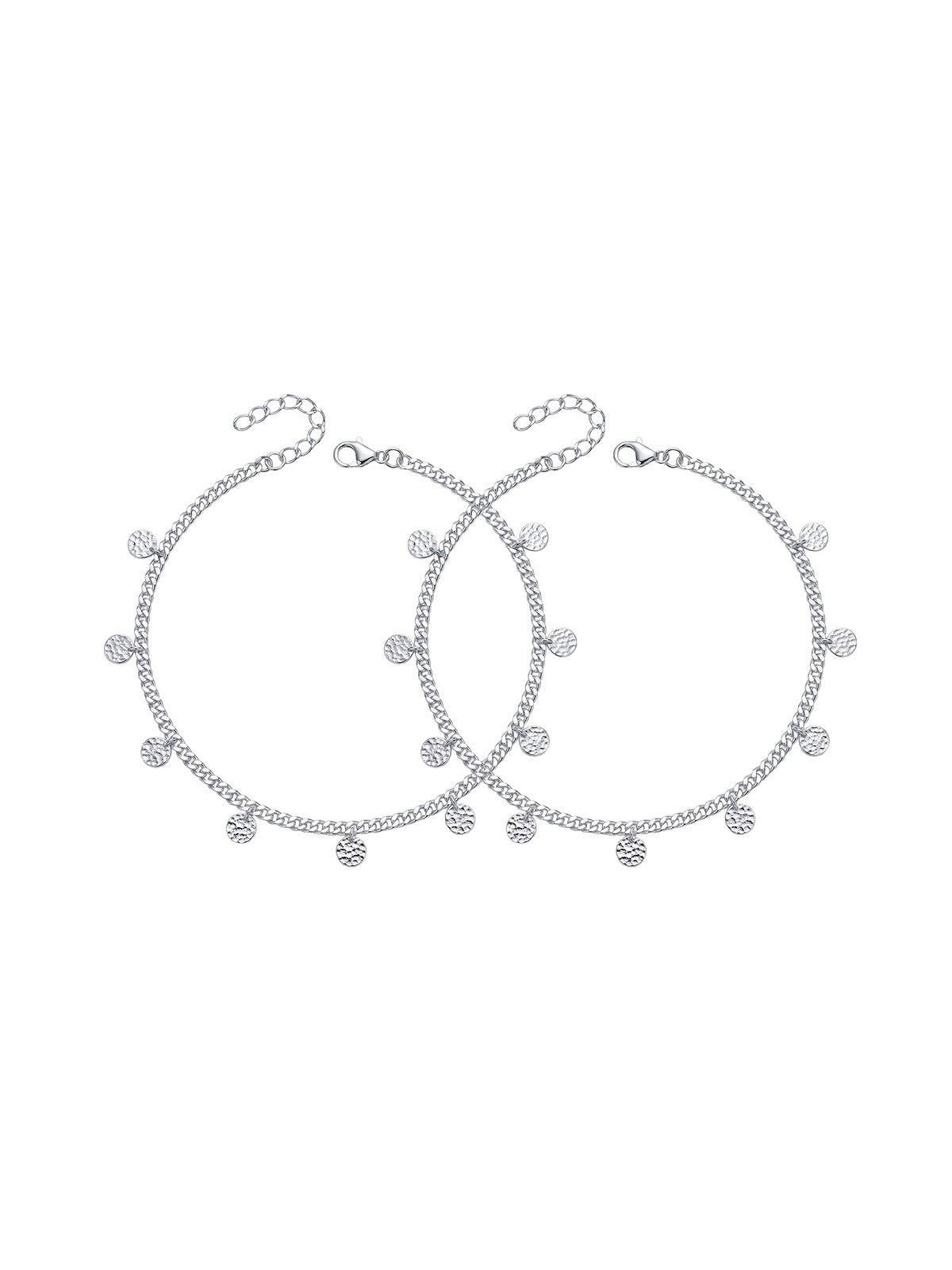 Silver CZ Disc Charm Chain Anklet