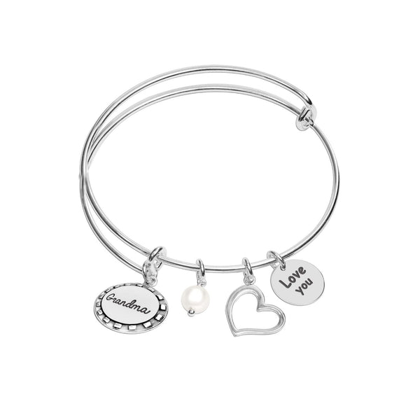925 Sterling Silver Love You with Grandma Expandable Wire Multi-Charm Bangle Bracelet for Women