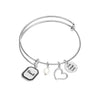 925 Sterling Silver Friend Expandable Wire Multi-Charm Bangle Bracelet for Women