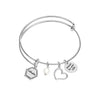 925 Sterling Silver Always By Your Side with Goddaughter Expandable Wire Multi-Charm Bangle Bracelet for Women