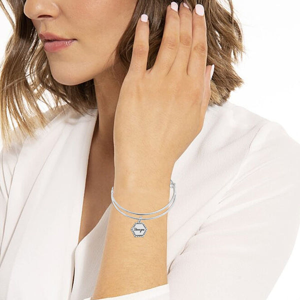 925 Sterling Silver I Love You Expandable Multi-Charm Bangle Bracelet for Women