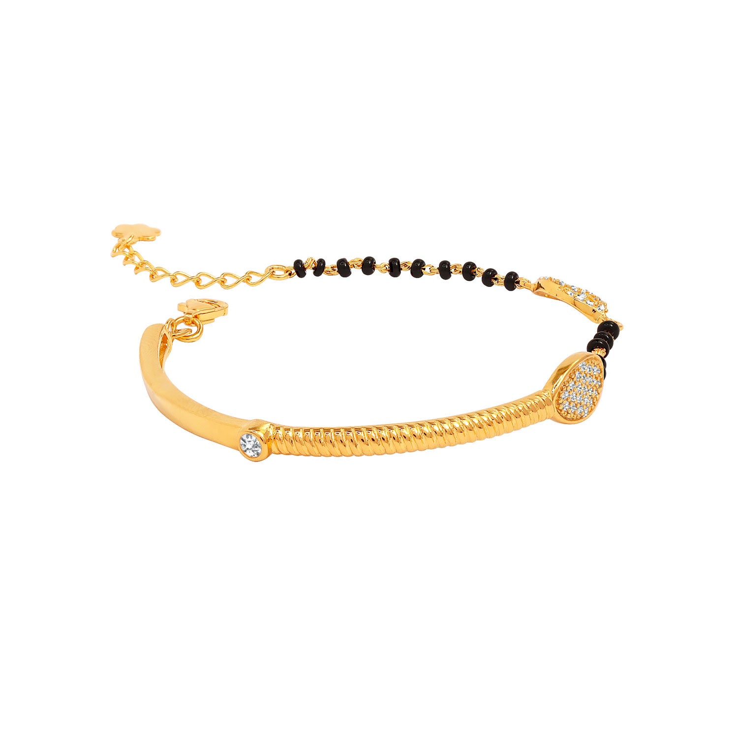 925 Sterling Silver 14K Gold Plated Cubic Zirconia Infinity Adjustable Mangalsutra Bracelet for Women