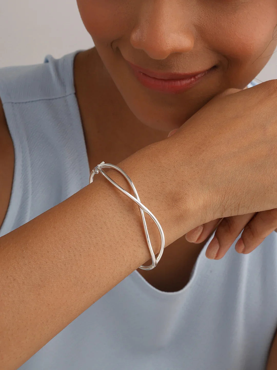 Criss Cross Silver Bangle Bracelet