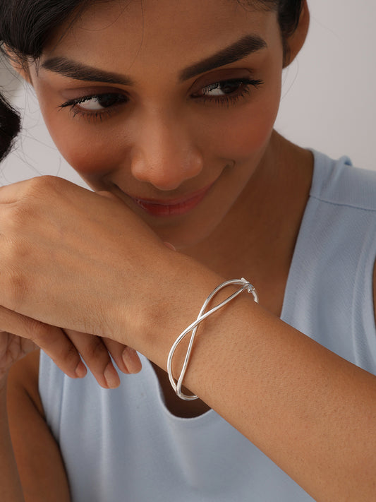 Criss Cross Silver Bangle Bracelet