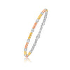 925 Sterling Silver Diamond-Cut Two Tone Beaded Bangle for Teen Women