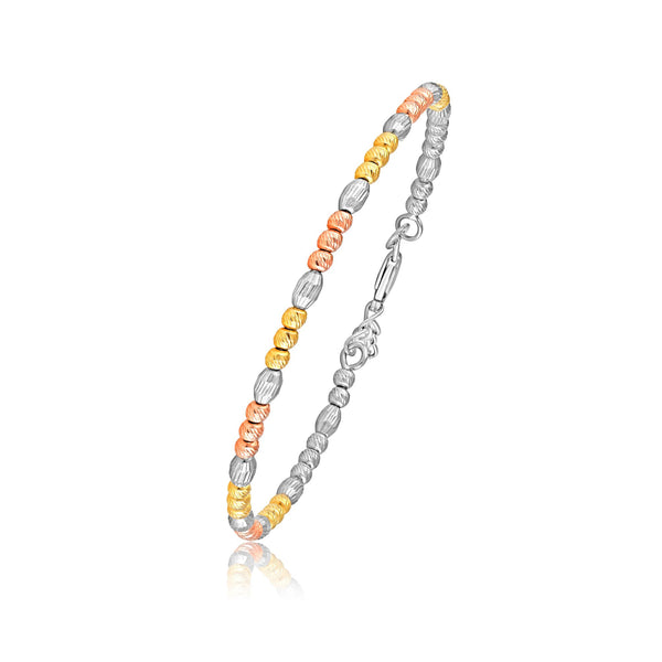 925 Sterling Silver Diamond-Cut Two Tone Beaded Bangle for Teen Women